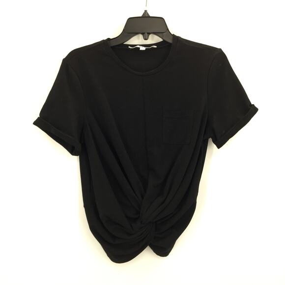 Walter Baker Camille Twisted Front T-Shirt Top Short Sleeve Black Large NEW - Picture 2 of 6